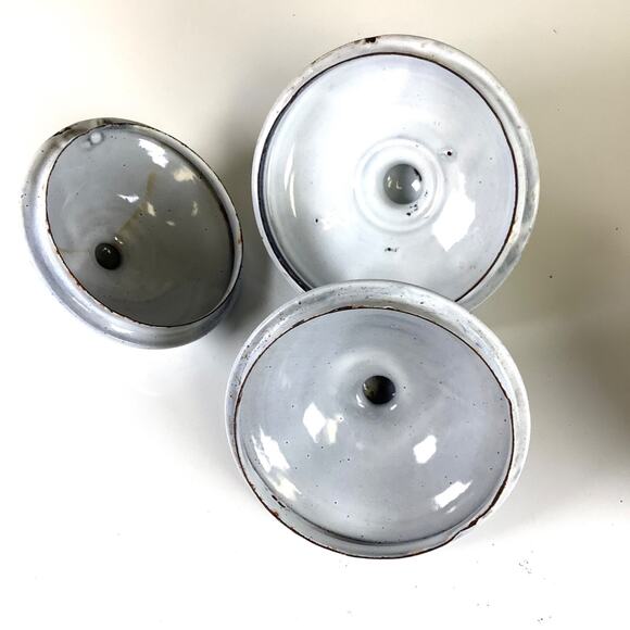 Vintage French Enamel Graniteware Canister Set of 3 Farmhouse Enamelware 1920/30 - Picture 8 of 8